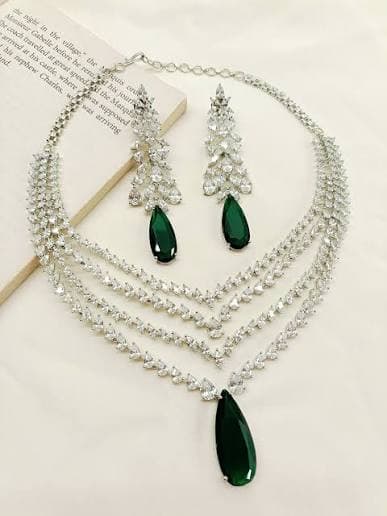 AD Stone Necklace Set — Green